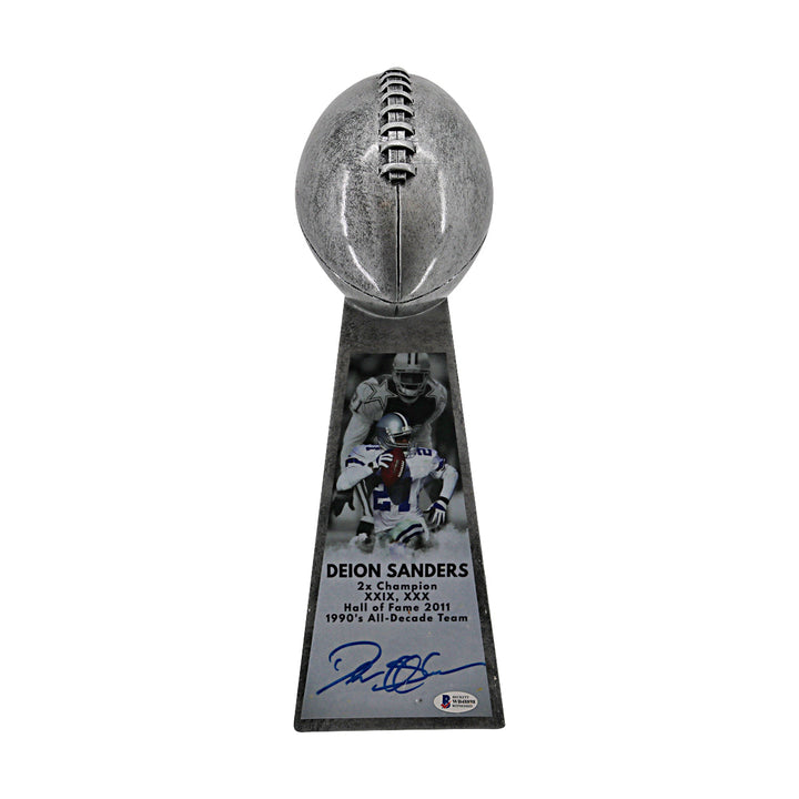 Deion Sanders Cowboys Autographed Super Bowl Replica Trophy White Beckett Holo