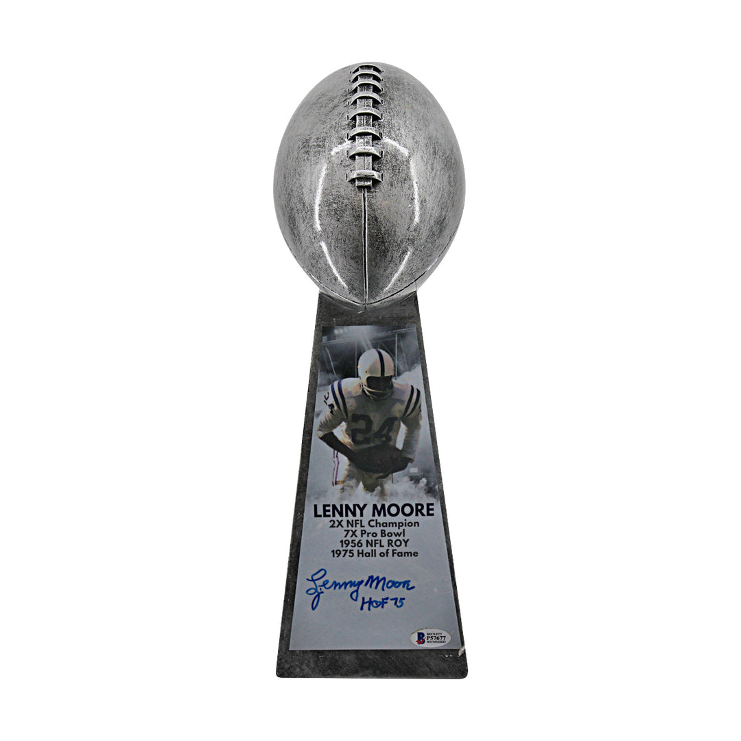 Lenny Moore Colts Autographed Inscribed Super Bowl Replica Trophy Beckett Holo