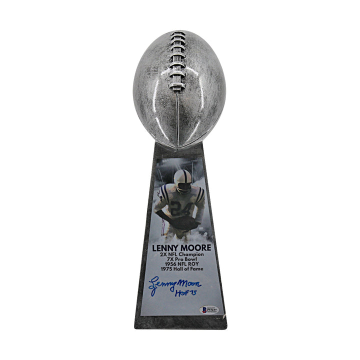 Lenny Moore Colts Autographed Inscribed Super Bowl Replica Trophy Beckett Holo