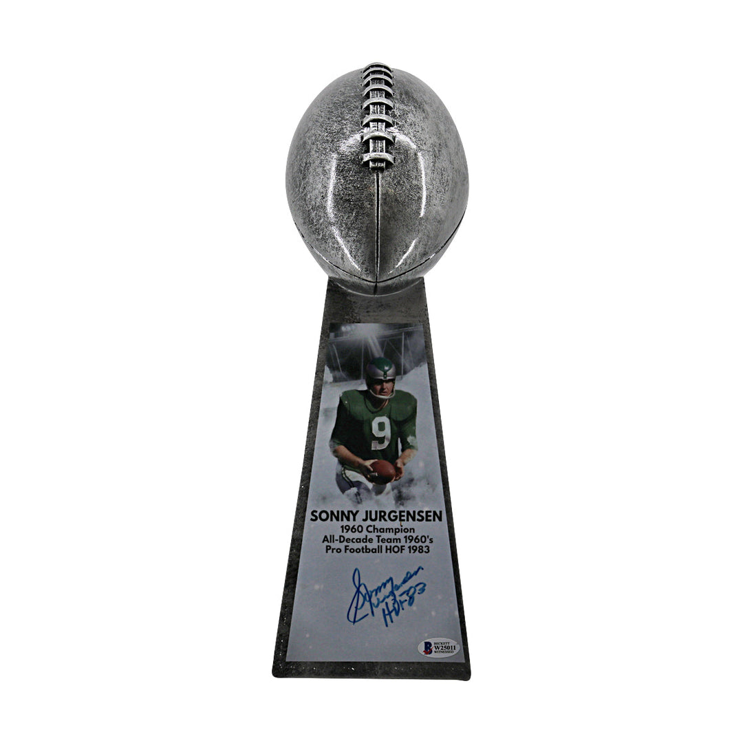 Sonny Jurgensen Philadelphia Eagles Autographed Inscribed Super Bowl Replica Trophy Beckett Holo