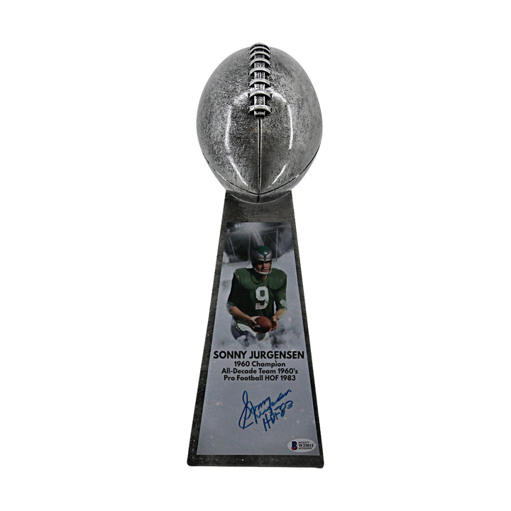 Sonny Jurgensen Philadelphia Eagles Autographed Inscribed Super Bowl Replica Trophy Beckett Holo