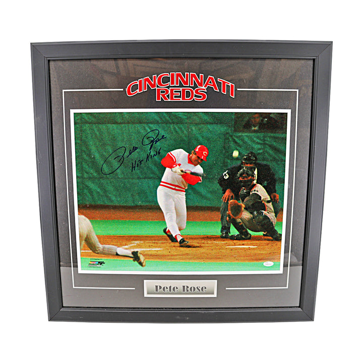 Pete Rose Cincinnati Reds Autographed Inscribed Framed 16x20 Photo JSA Holo Only
