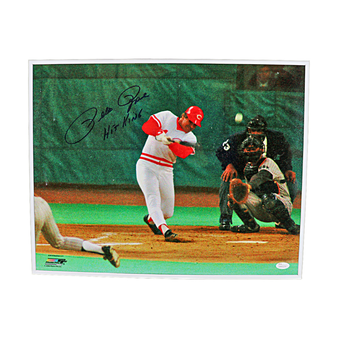 Pete Rose Cincinnati Reds Autographed Inscribed Framed 16x20 Photo JSA Holo Only
