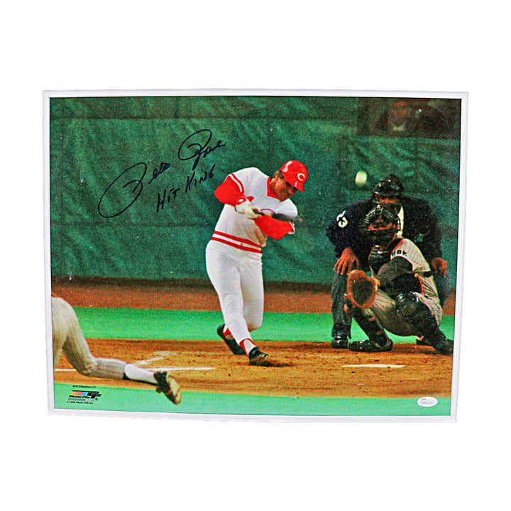 Pete Rose Cincinnati Reds Autographed Inscribed Framed 16x20 Photo JSA Holo Only