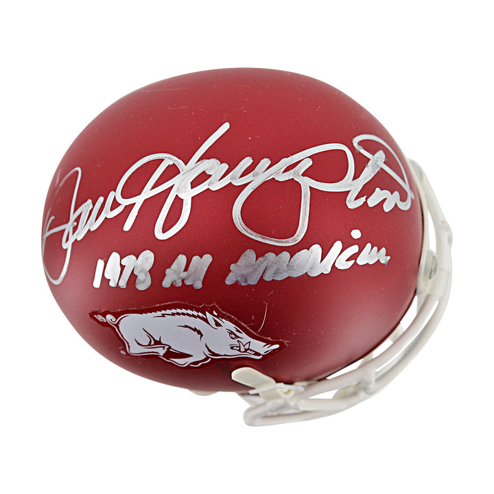 Dan Hampton Arkansas Razor Backs Autographed Inscribed Mini Helmet JSA COA