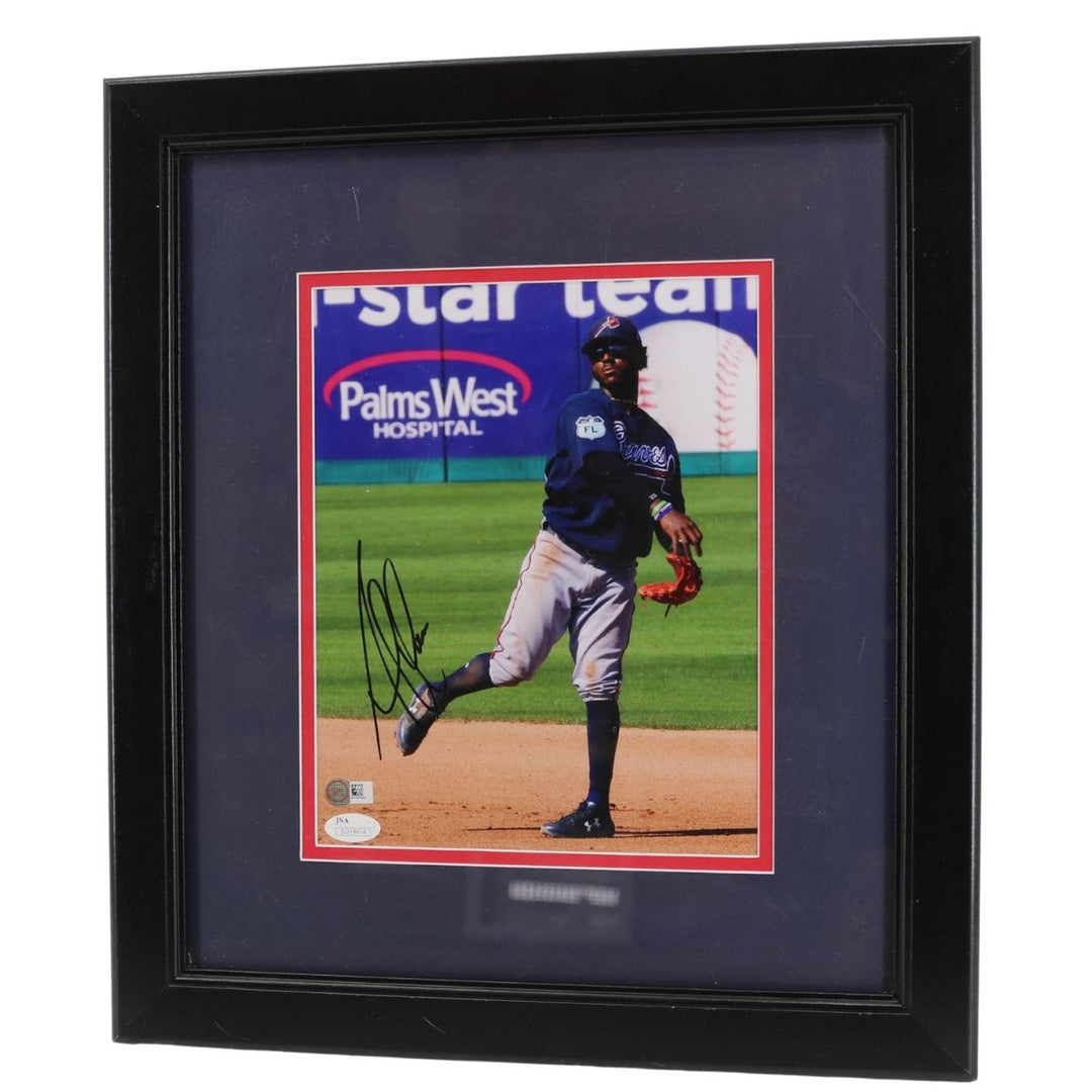 Ozzie Albies Atlanta Braves Autographed Framed Infield Photo JSA Holo Only