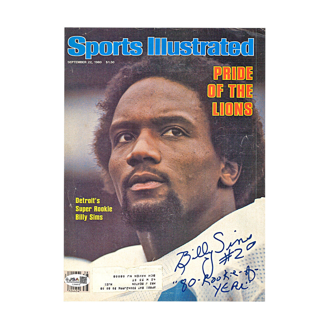 Billy Sims Detroit Lions Autographed Inscribed 9/22/80 Sports Illustrated Cover JSA COA