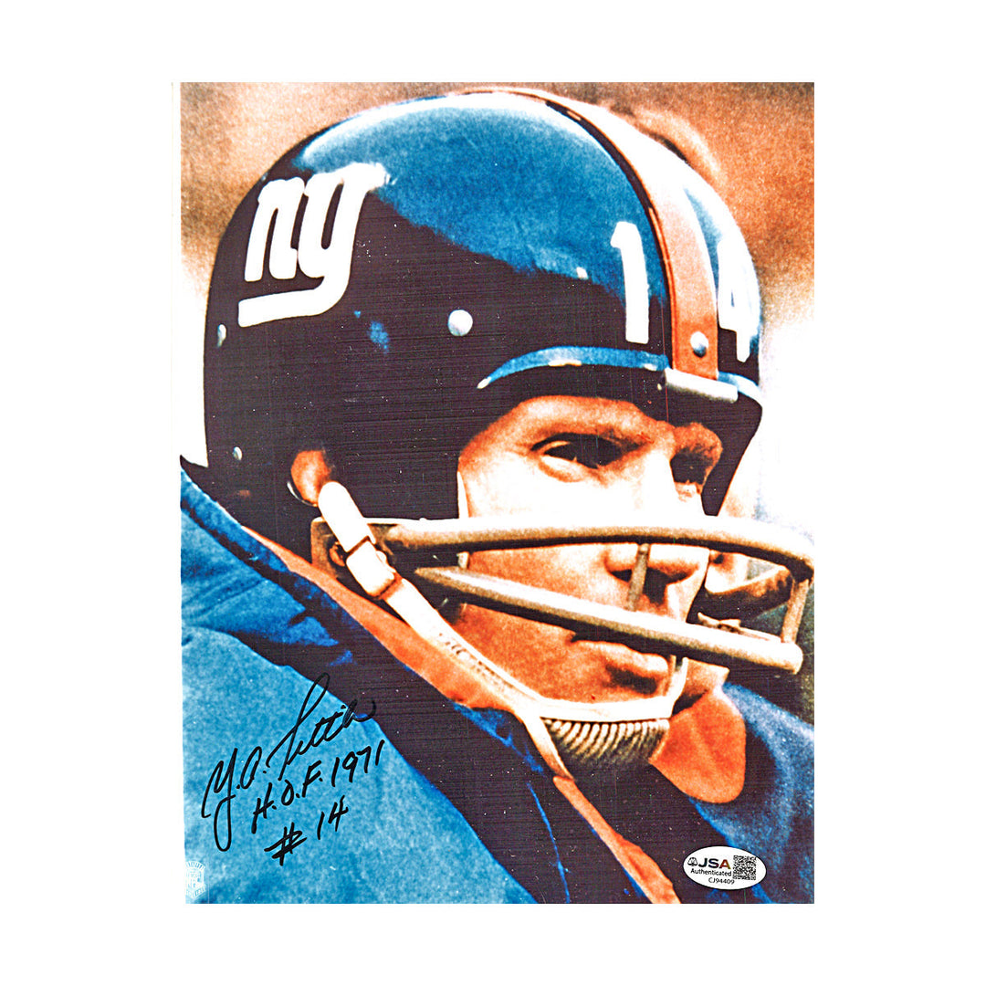 Y.A. Tittle New York Giants Autographed Inscribed 8x10 Photo JSA COA