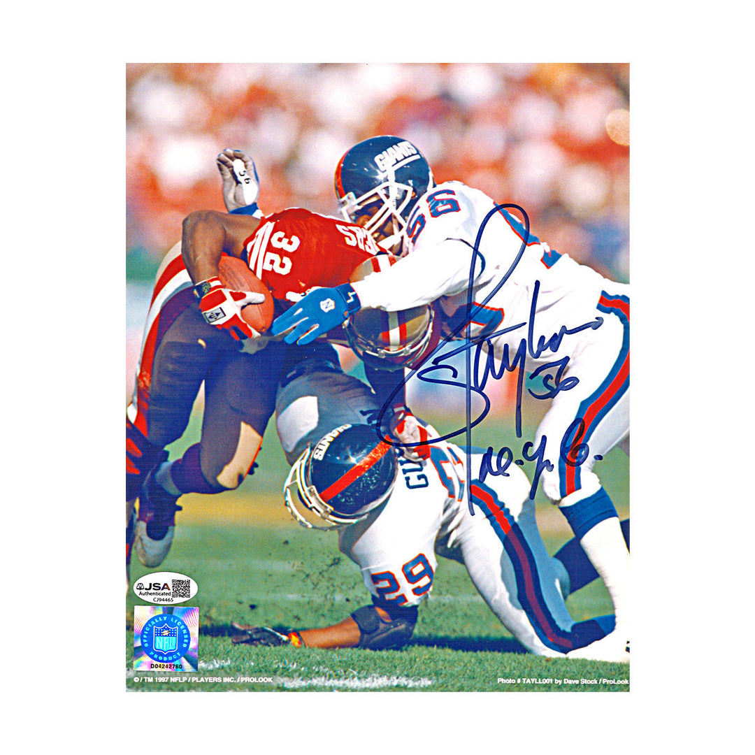Lawrence Taylor New York Giants Autographed Inscribed Tackle 8x10 Photo JSA Holo