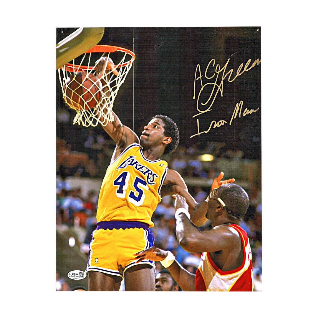 A.C. Green Los Angeles Lakers Autographed Inscribed 11x14 Photo JSA COA