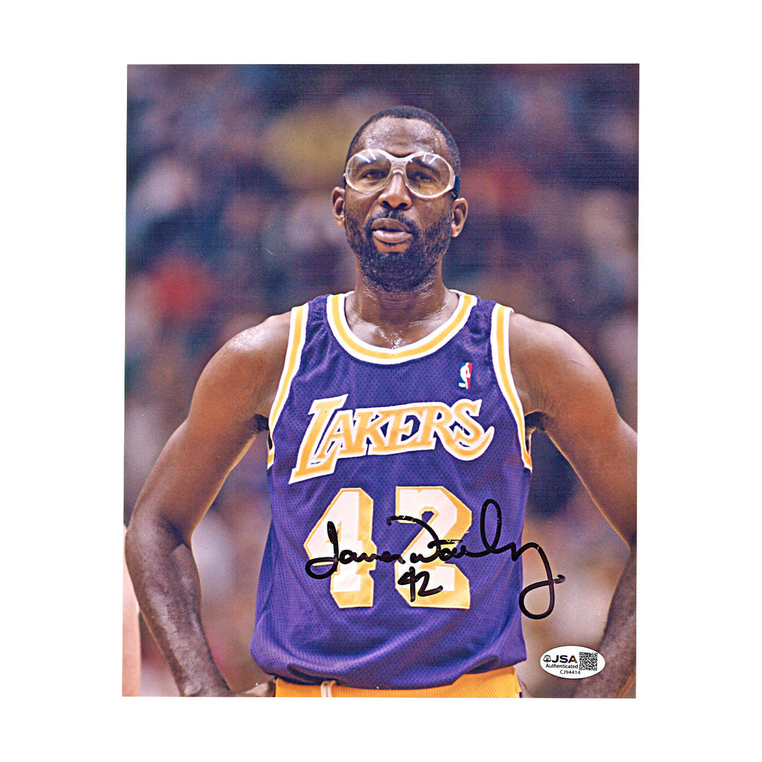James Worthy Los Angeles Lakers Autographed Purple Jersey 8x10 Photo JSA COA