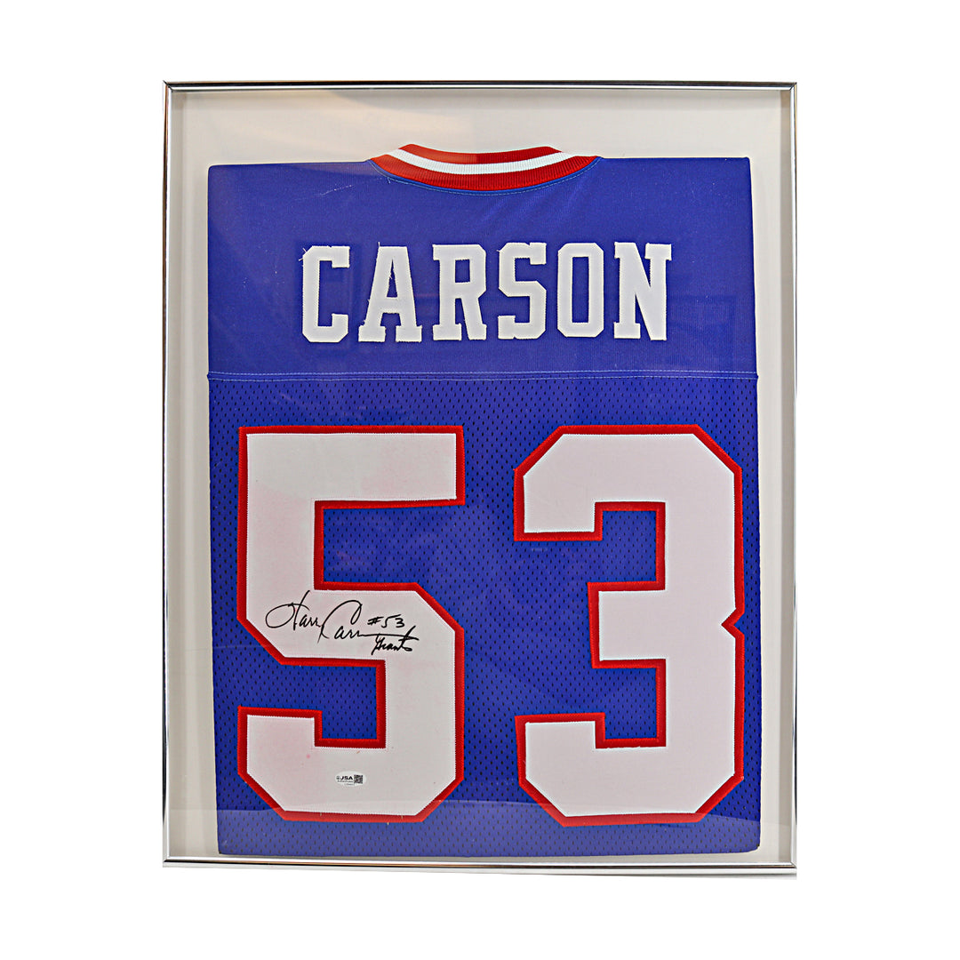 Harry Carson New York Giants Autographed Inscribed Framed Jersey JSA COA