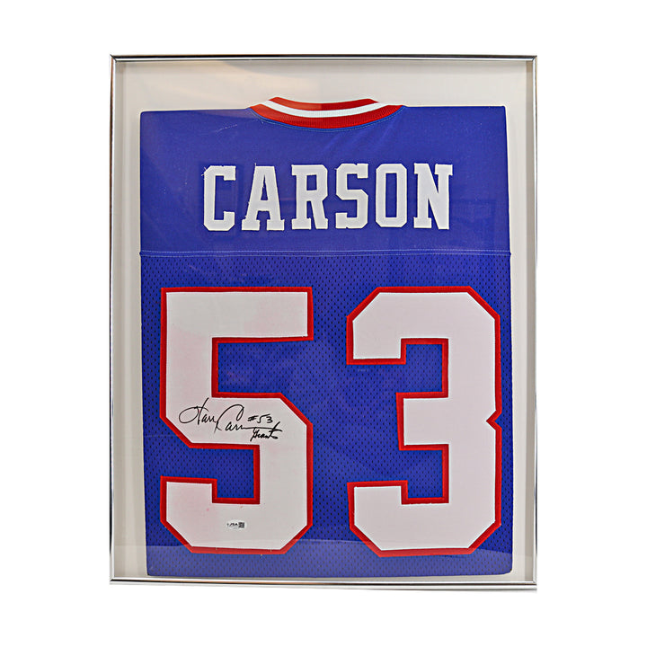 Harry Carson New York Giants Autographed Inscribed Framed Jersey JSA COA