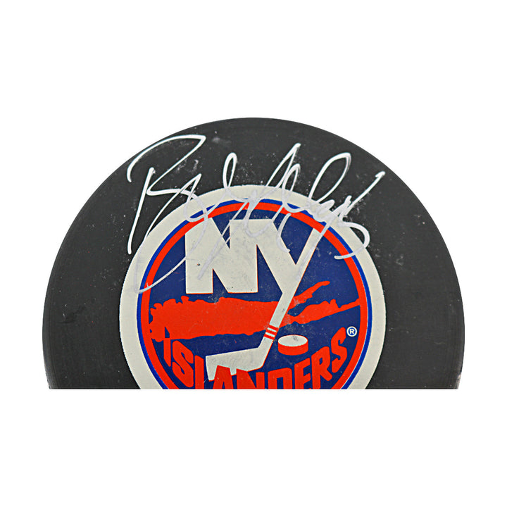 Brett Lindros New York Islanders Autographed Signed Logo Puck (JSA COA #AY64903)