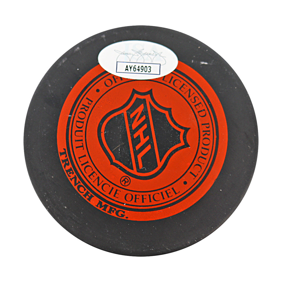 Brett Lindros New York Islanders Autographed Signed Logo Puck (JSA COA #AY64903)