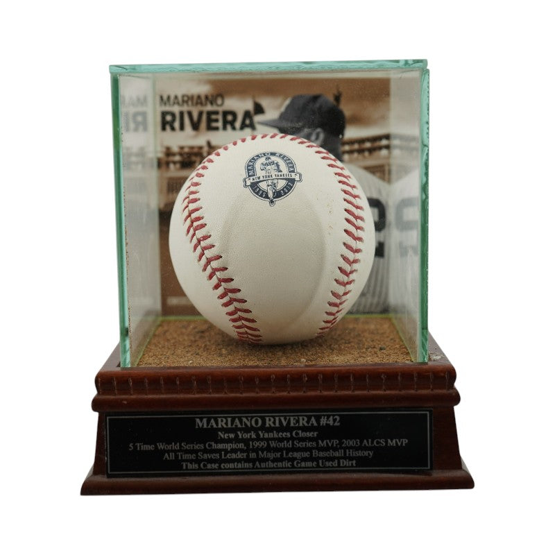 Mariano Rivera Logo OMLB Baseball with Case and Authentic Yankee Stadium Dirt Steiner COA