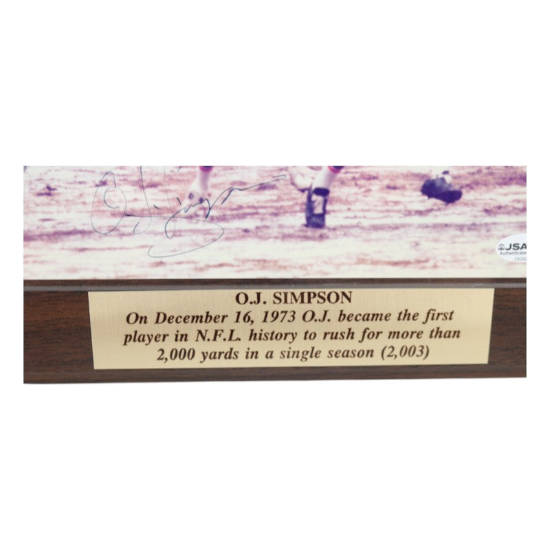 O.J. Simpson Buffalo Bills Autographed 8x10 Photo Plaque JSA COA
