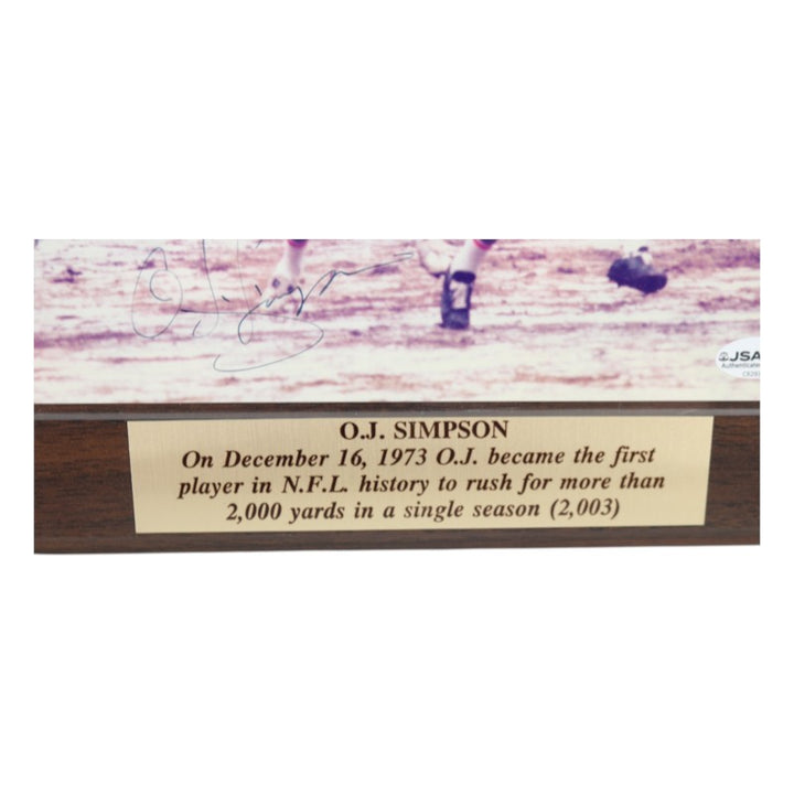 O.J. Simpson Buffalo Bills Autographed 8x10 Photo Plaque JSA COA