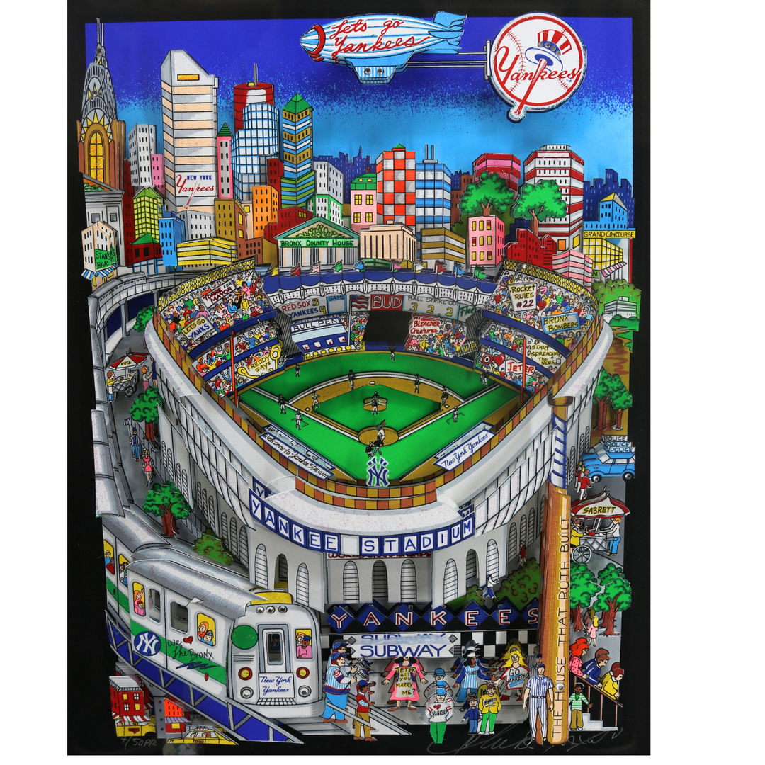 Derek Jeter New York Yankees Autographed Charles Fazzino Yankees Stadium Framed 23x27 Pop Art w/ Jeter Signed Ball (Steiner)