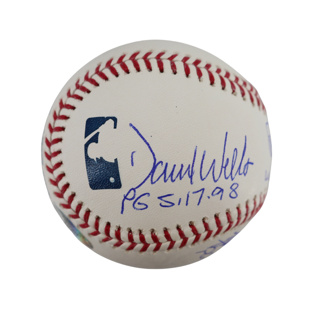 Cone Larsen Wells German Yankees Signed Inscribed OMLB Baseball WYWH Auth