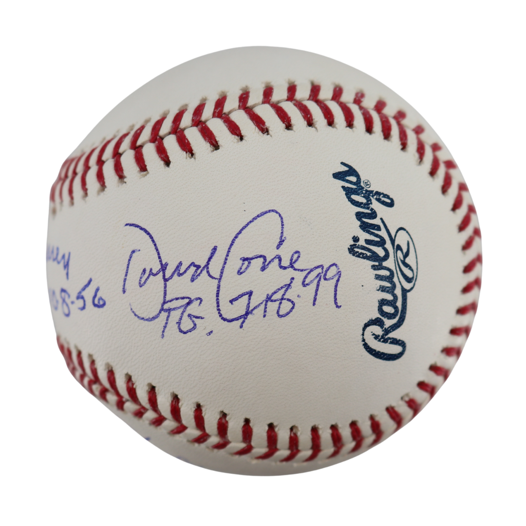 Cone Larsen Wells German Yankees Signed Inscribed OMLB Baseball WYWH Auth