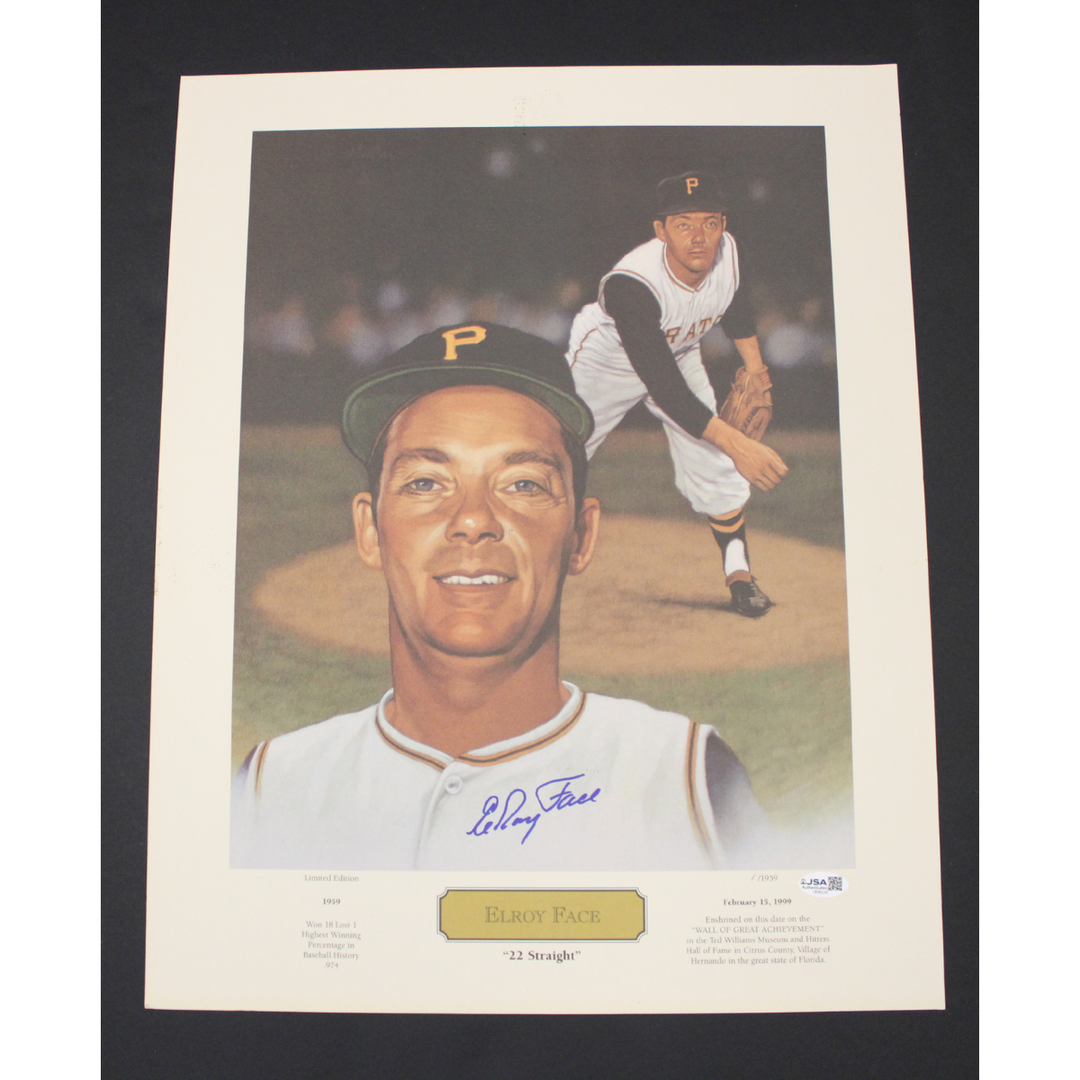 Elroy Face Pirates Autographed 16x20 Bruce Stark Lithograph LE 1/1959 JSA COA