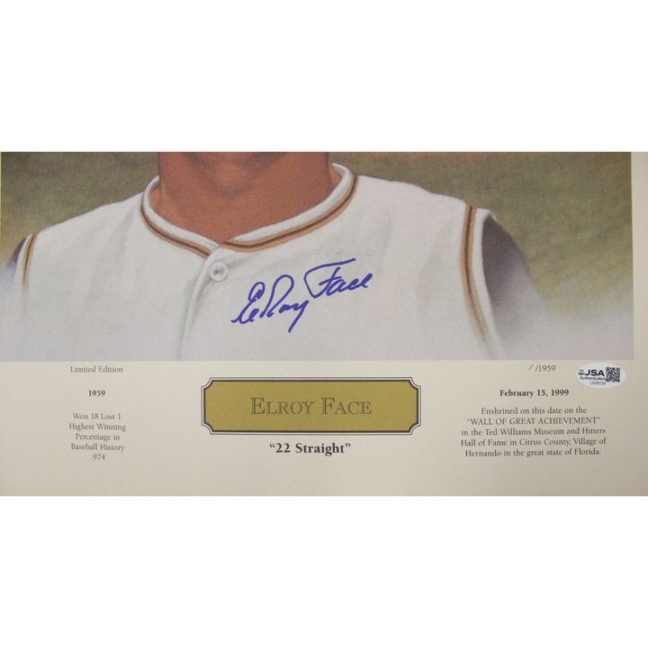 Elroy Face Pirates Autographed 16x20 Bruce Stark Lithograph LE 1/1959 JSA COA