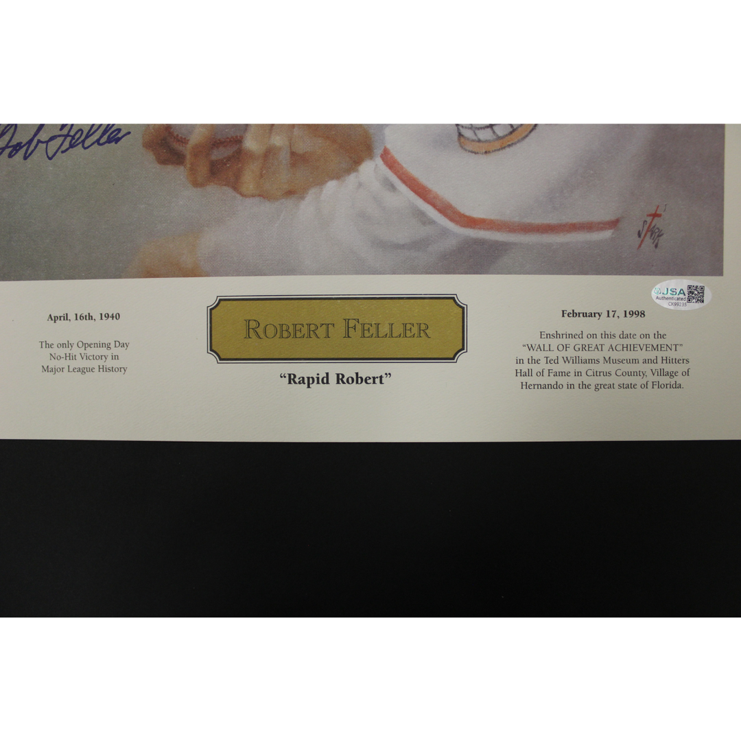Bob Feller Cleveland Indians Autographed 16x20 Bruce Stark Lithograph JSA COA