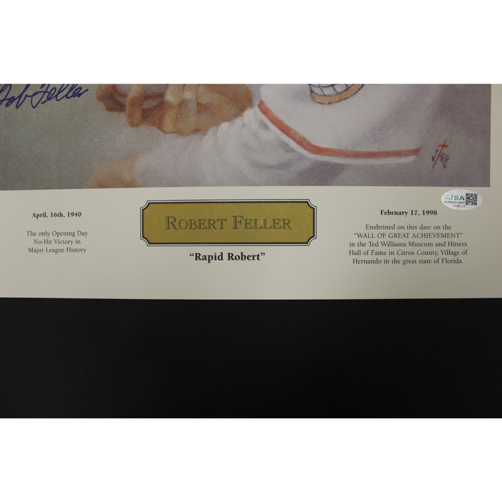 Bob Feller Cleveland Indians Autographed 16x20 Bruce Stark Lithograph JSA COA