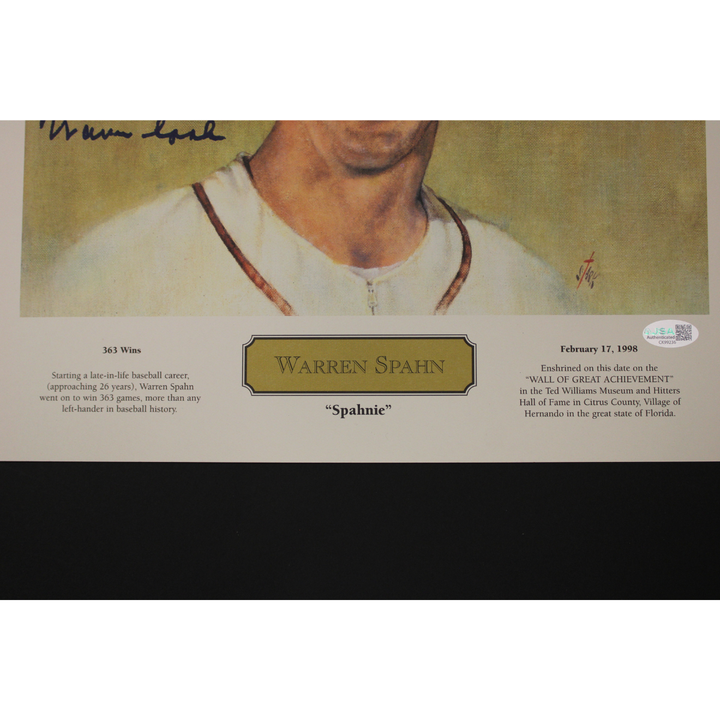 Warren Spahn Atlanta Braves Autographed 16x20 Bruce Stark Lithograph JSA COA