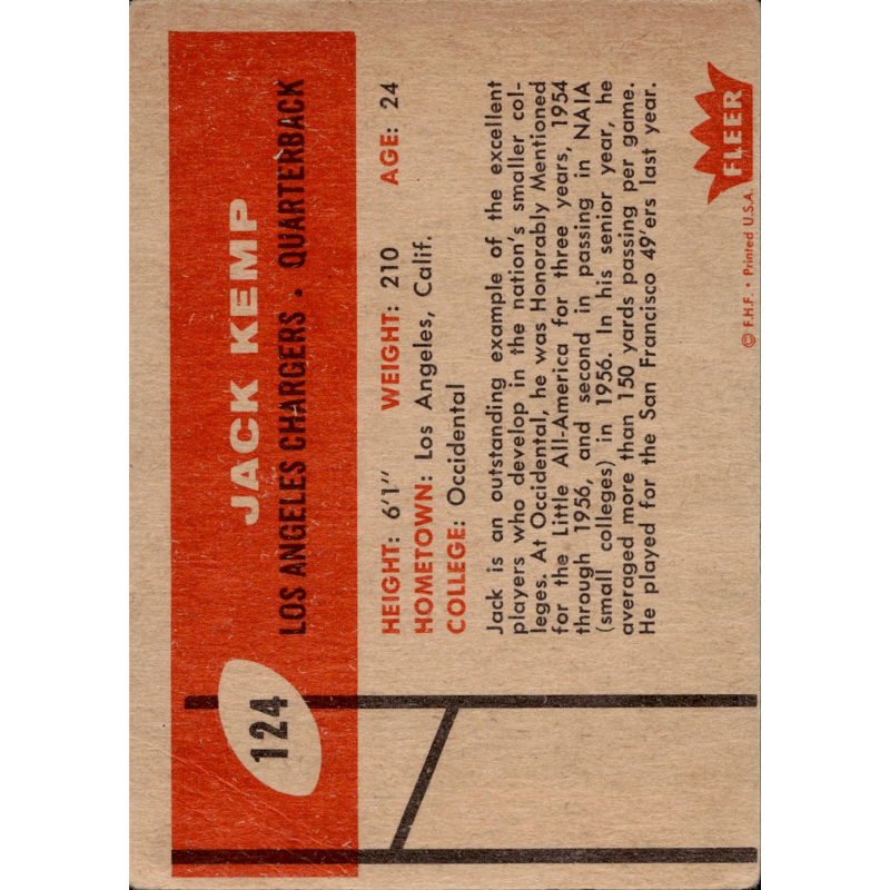 Jack Kemp Los Angeles Chargers 1960 Fleer #124