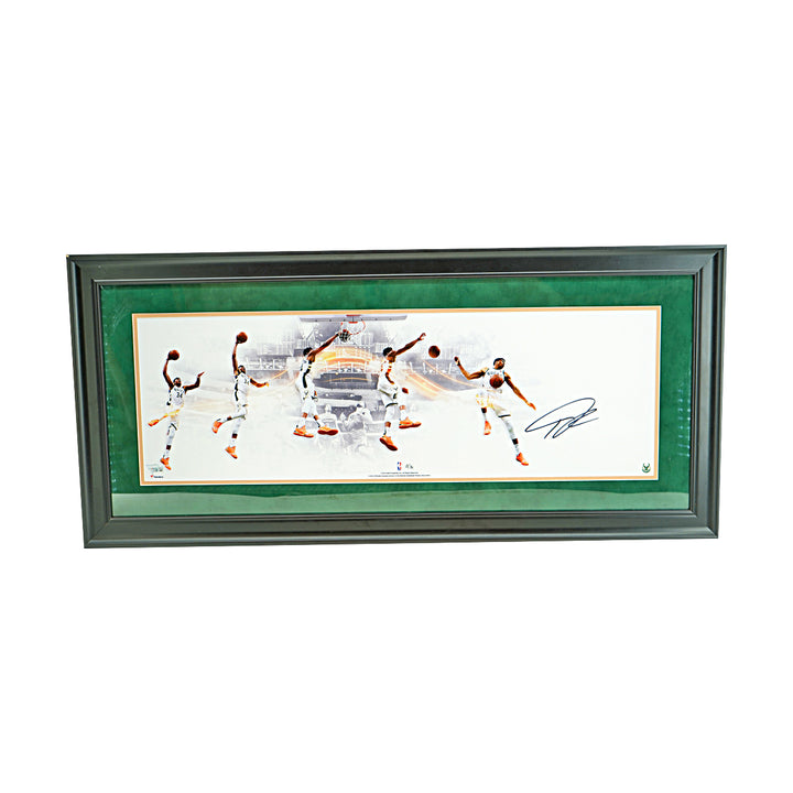 Giannis Antetokounmpo Milwaukee Bucks Autographed Framed Panoramic Photo Fanatics Auth