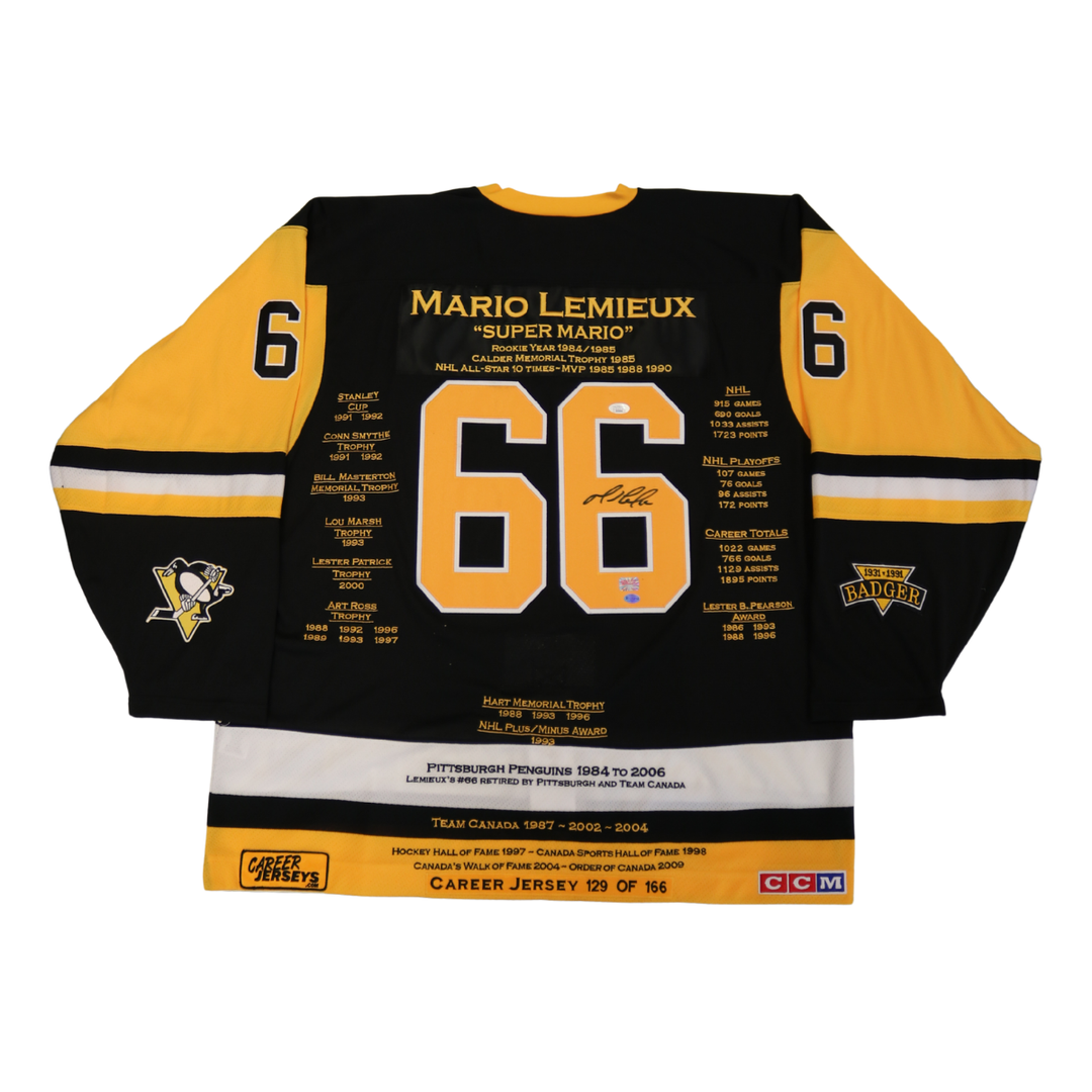 Mario Lemieux Pittsburgh Penguins Autographed Signed CCM Stat Jersey JSA LOA