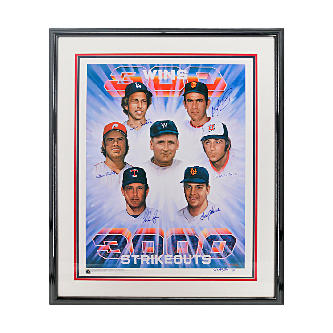 Seaver, Ryan, Carlton 300 Win Multi Signed Autographed Framed Lithograph JSA LOA