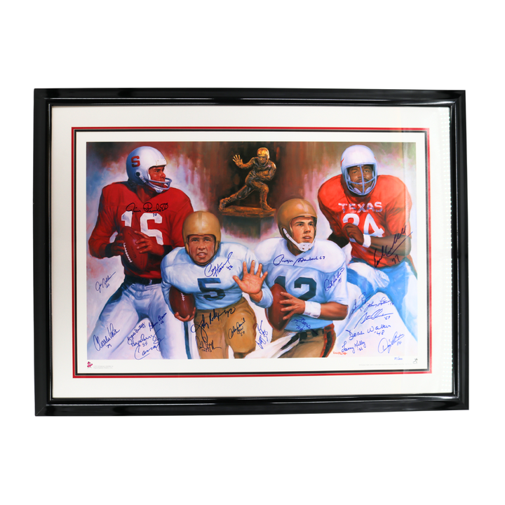 Hornung Plunkett Staubach Heisman Trophy Winners Autographed Signed Framed 28x40 Lithograph JSA LOA