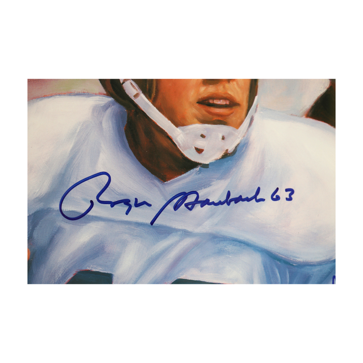 Hornung Plunkett Staubach Heisman Trophy Winners Autographed Signed Framed 28x40 Lithograph JSA LOA