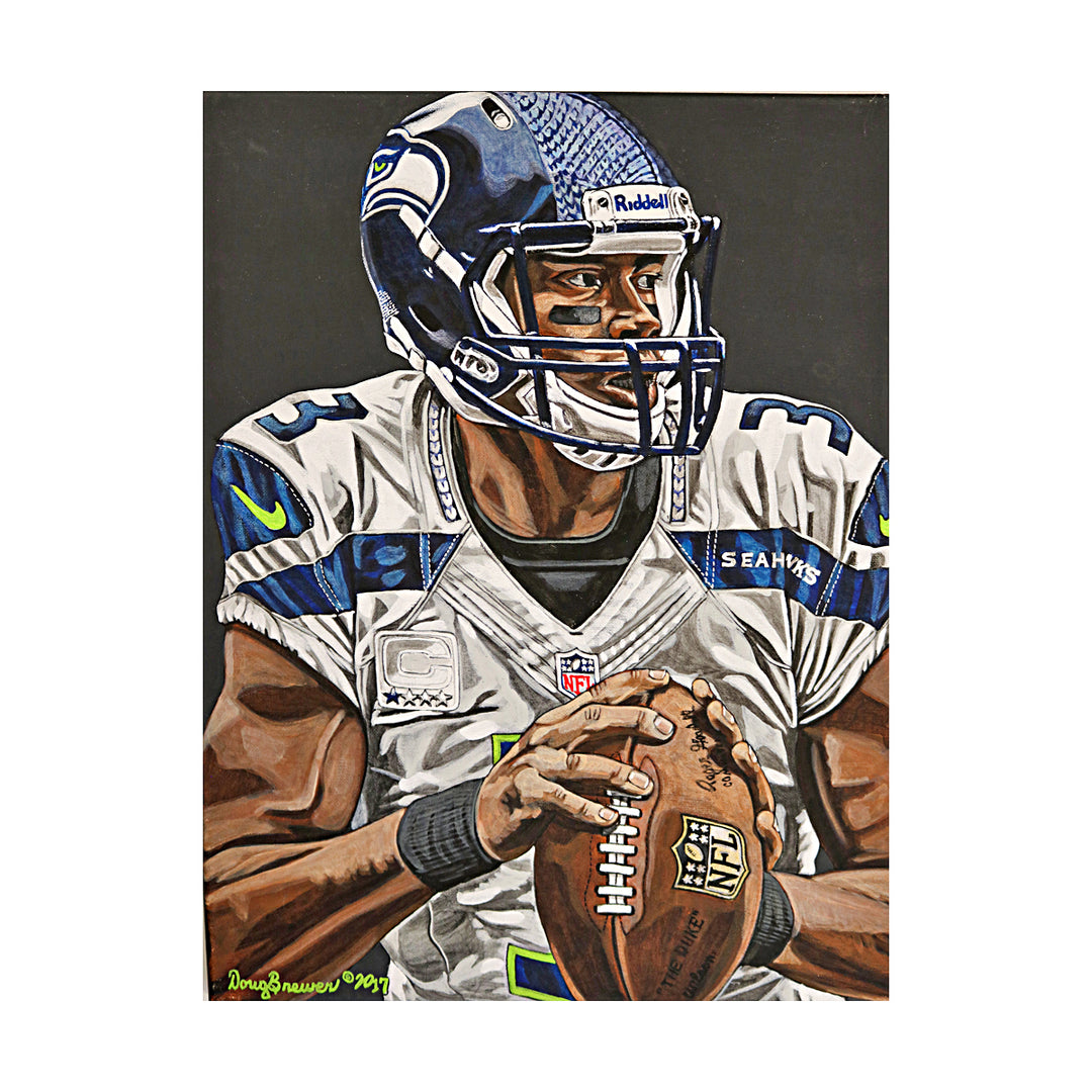 Russell Wilson Seattle Seahawks 16x20 Doug Brewer Painted Canvas