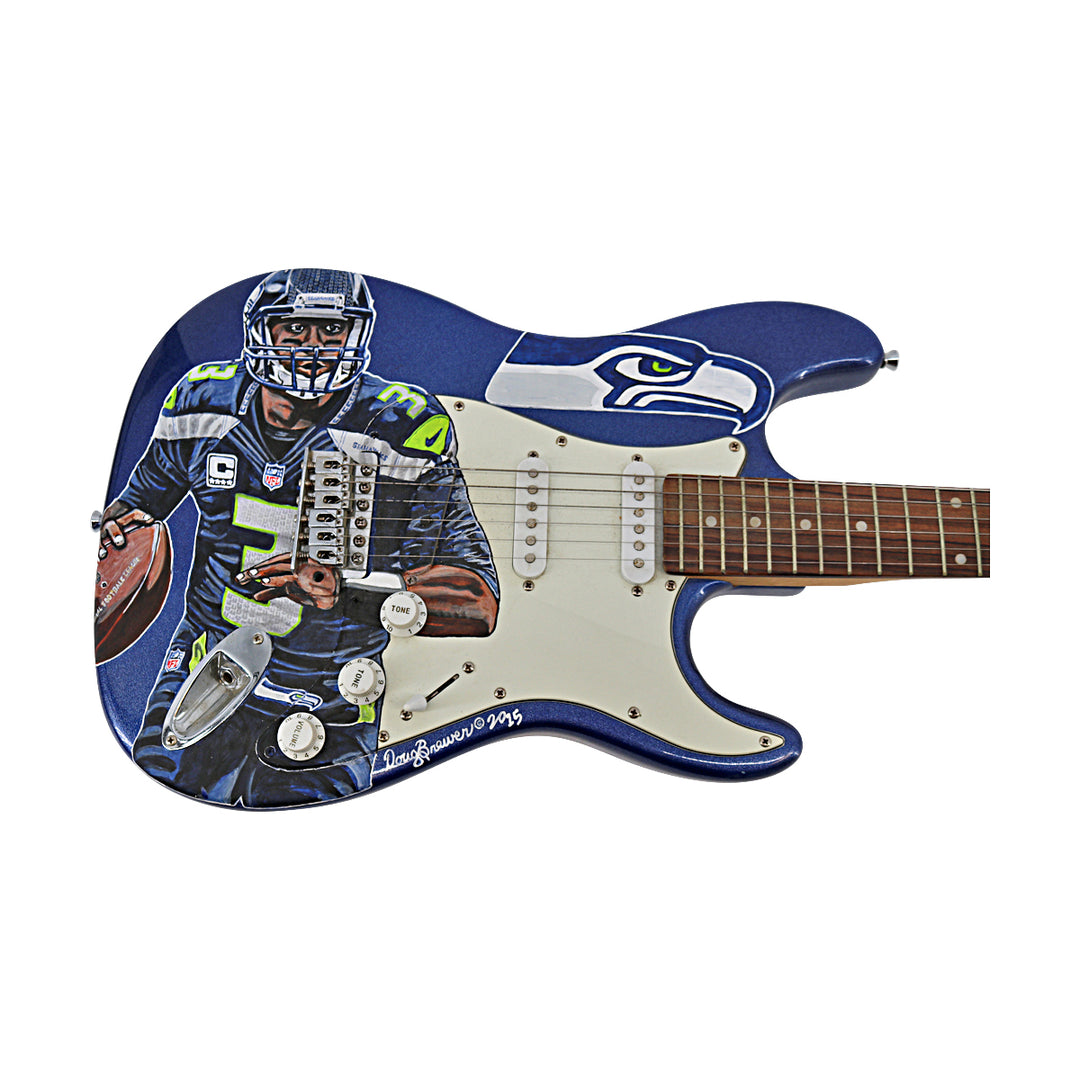 Russell Wilson Seattle Seahawks Doug Brewer Painted Crescent Guitar