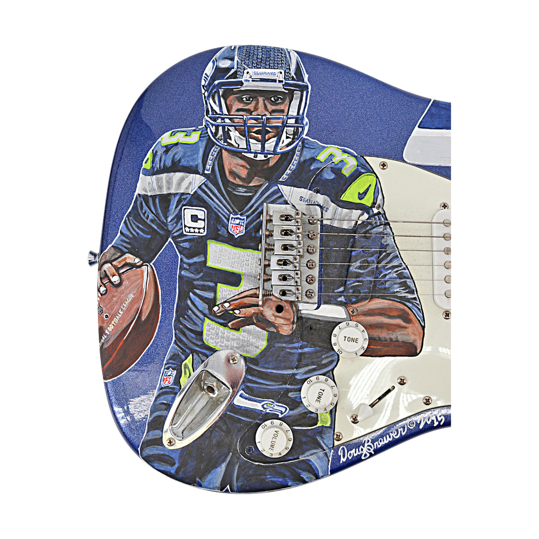 Russell Wilson Seattle Seahawks Doug Brewer Painted Crescent Guitar