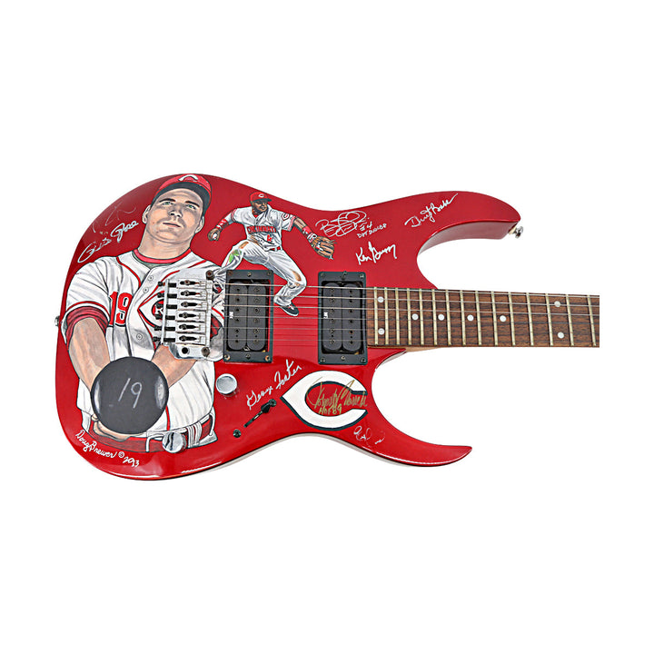Votto Phillips Painted Cinncinati Reds 8 Autos MultiSigned Doug Brewer Ibanez Guitar 