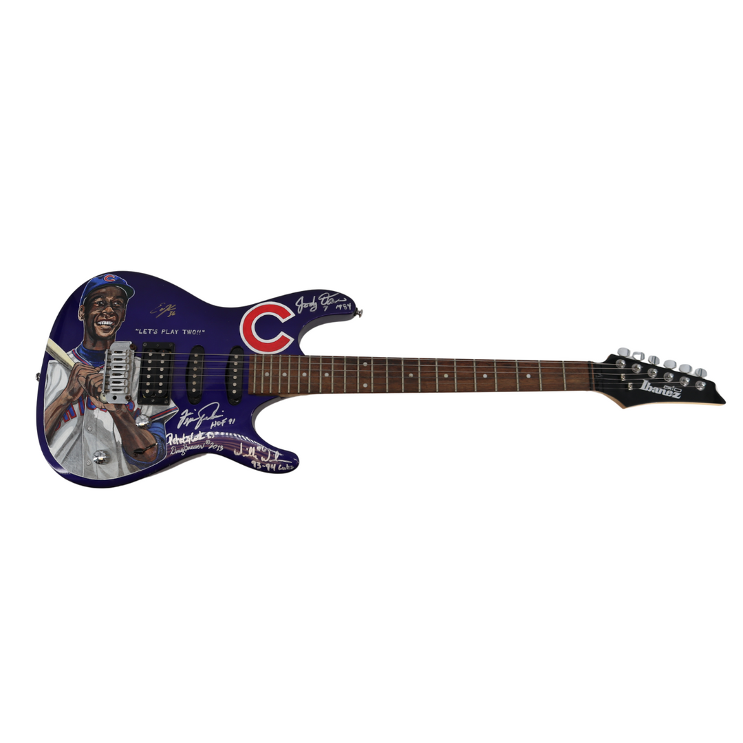 Ernie Banks Painted Chicago Cubs 5 Autos MultiSigned Doug Brewer Ibanez Guitar 