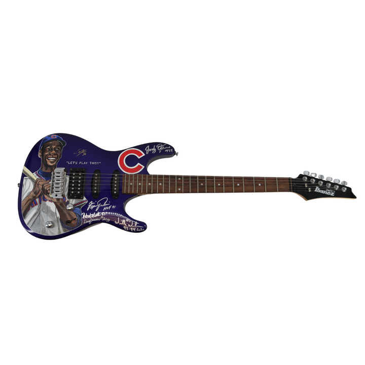 Ernie Banks Painted Chicago Cubs 5 Autos MultiSigned Doug Brewer Ibanez Guitar 