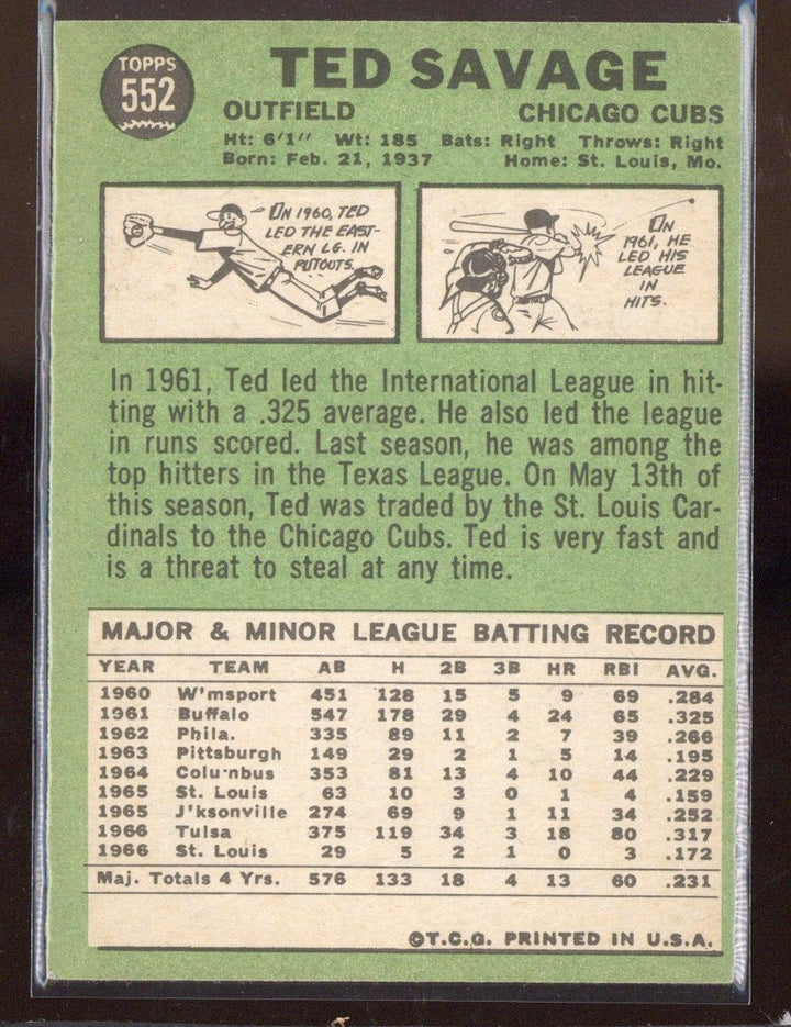 1967 Topps Ted Savage #552 Cubs (1)