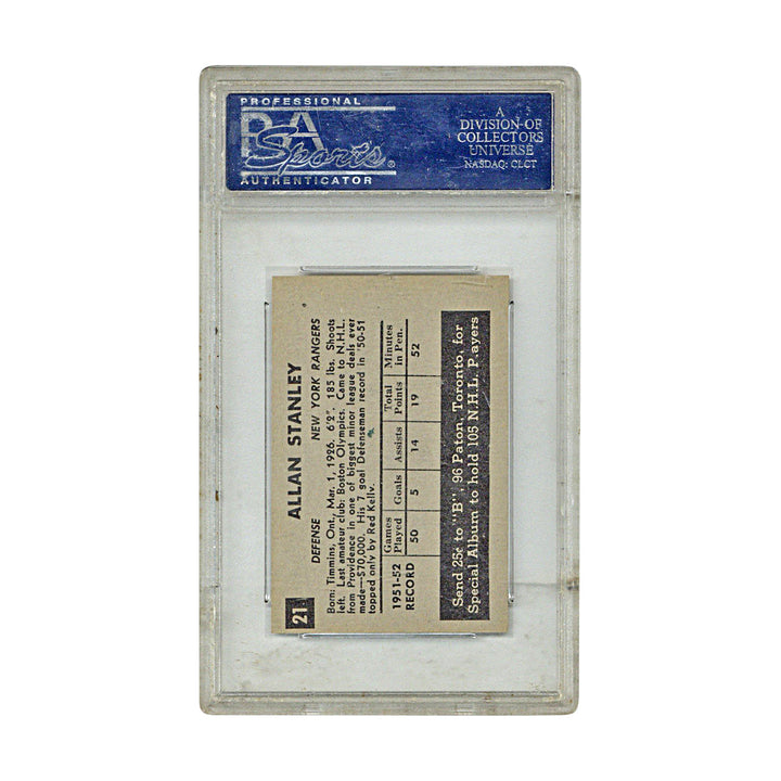Allan Stanley New York Rangers 1952 Parkhurst Card (PSA 8)