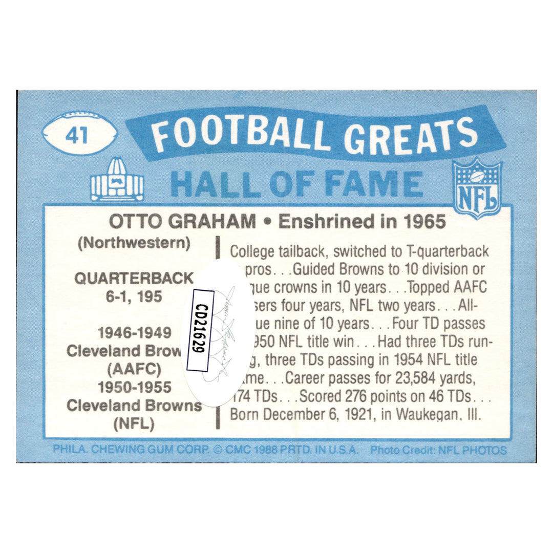 Otto Graham Cleveland Browns Autographed Signed 2002 Swell Greats Pro Football Hall Of Fame Goal 25th Anniversary Card (JSA COA #CD21629)