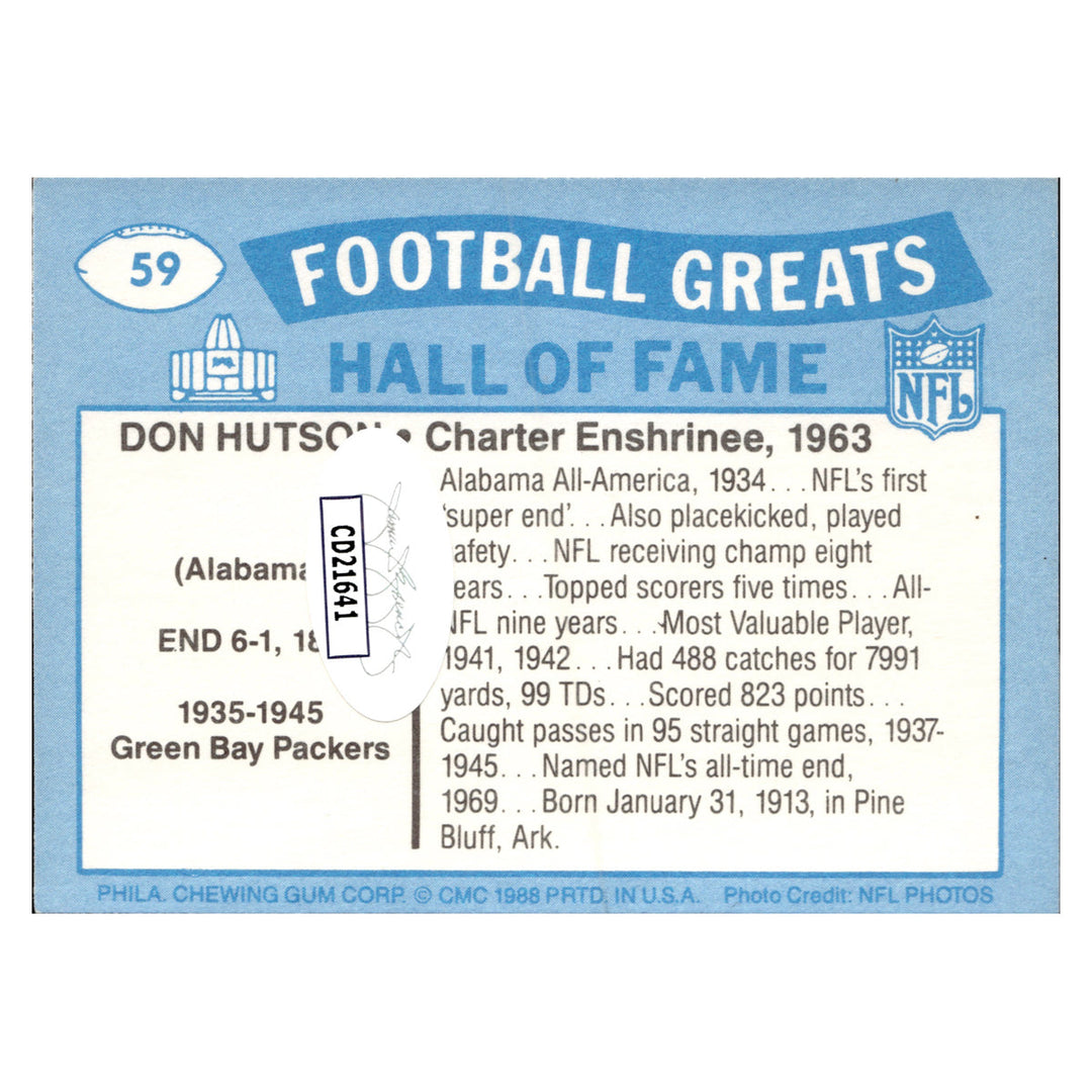 Don Hutson Green Bay Packers Autographed Signed 2014 Swell Greats Pro Football Hall Of Fame Goal 25th Anniversary Card (JSA COA #CD21641)