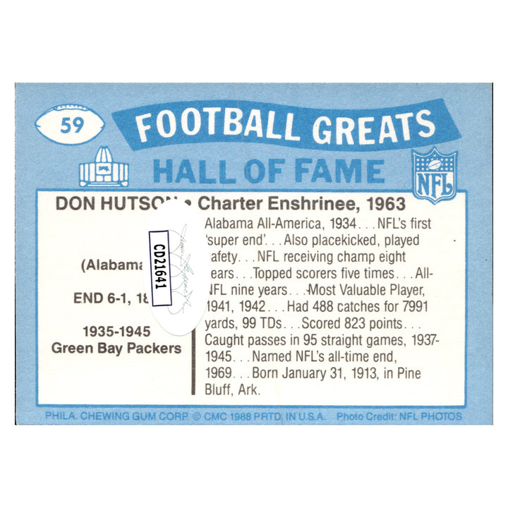 Don Hutson Green Bay Packers Autographed Signed 2014 Swell Greats Pro Football Hall Of Fame Goal 25th Anniversary Card (JSA COA #CD21641)