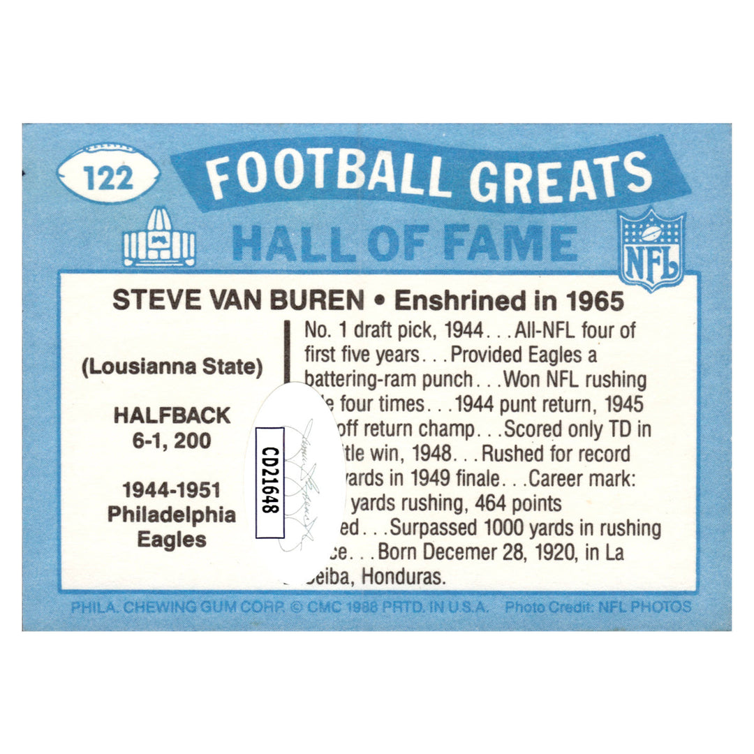 Steve Van Buren Philadelphia Eagles Autographed Signed 2021 Swell Greats Pro Football Hall Of Fame Goal 25th Anniversary Card (JSA COA #CD21648)