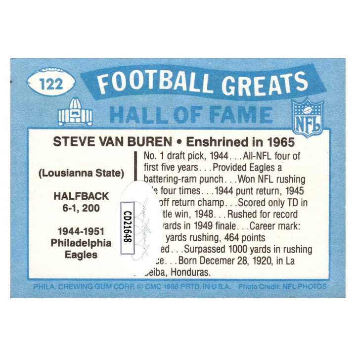 Steve Van Buren Philadelphia Eagles Autographed Signed 2021 Swell Greats Pro Football Hall Of Fame Goal 25th Anniversary Card (JSA COA #CD21648)
