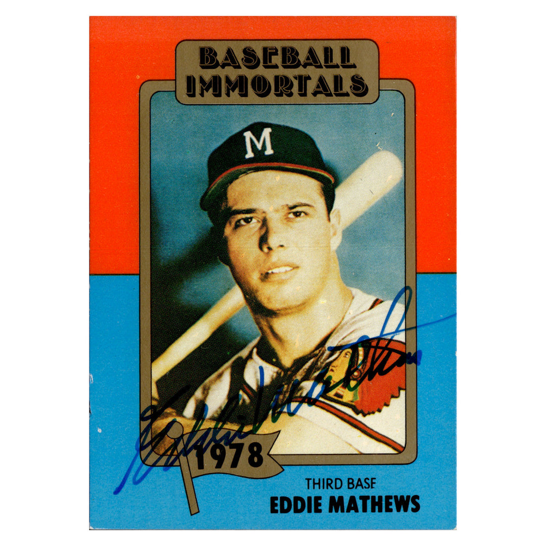 Eddie Mathews Milwaukee Braves Autographed Signed Baseball Immortals Hall Of Fame Card (JSA COA #CB91114)